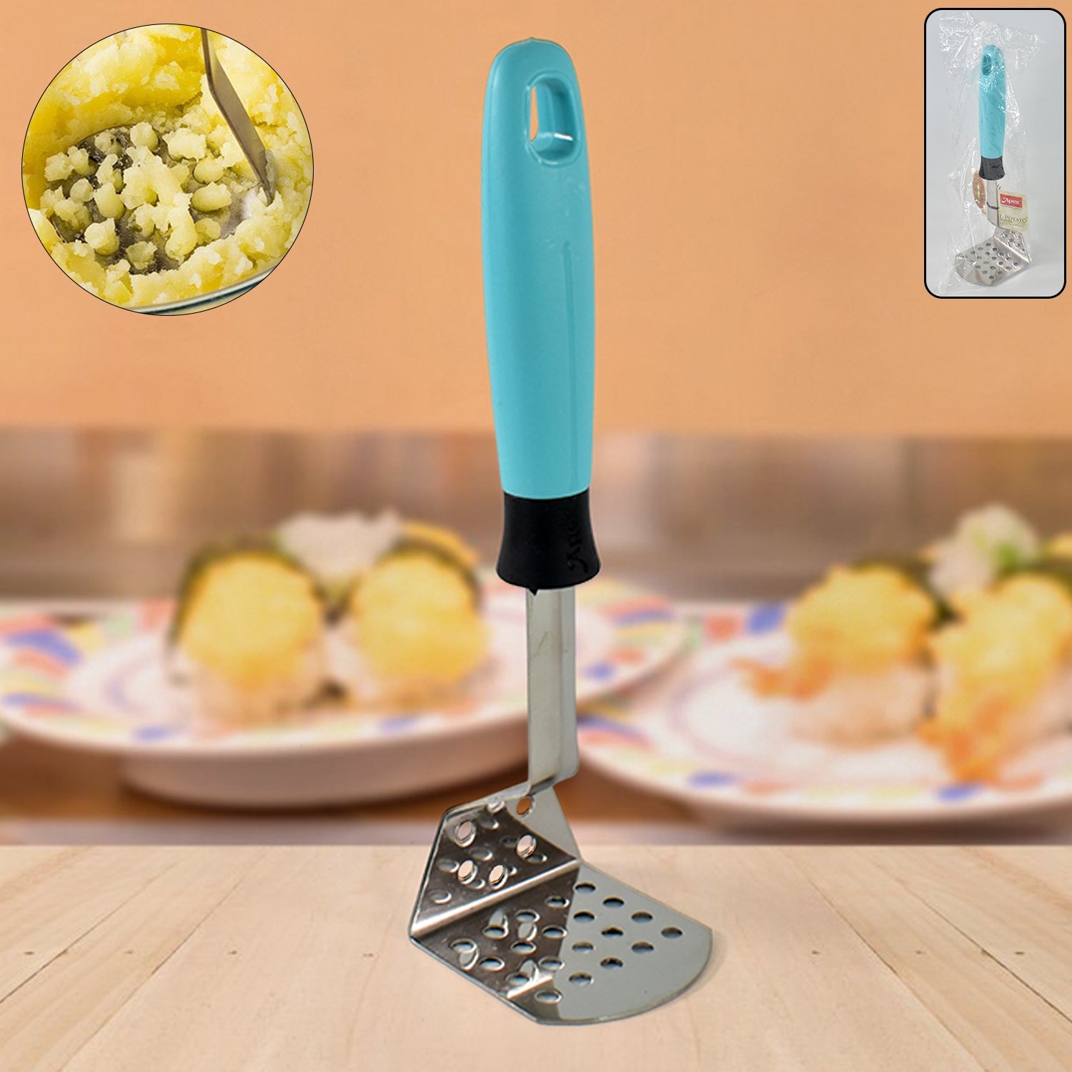 Apex L-Handle Stainless Steel Potato Masher Ergonomic Grip (1 Pc) Apex L-Handle Stainless Steel Potato Masher Ergonomic Grip (1 Pc)